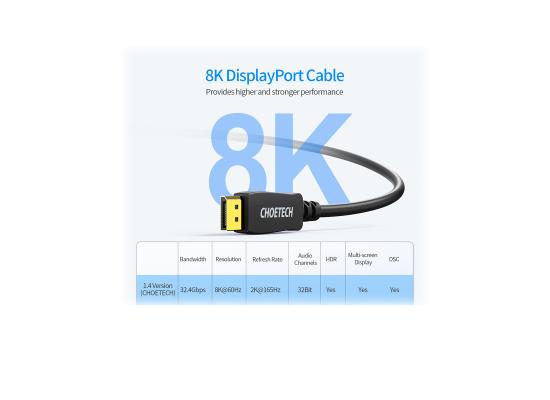 Choetech 8K Display port to Display port cable , Refresh rate: 165Hz
